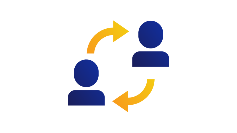 Two arrows connecting two people in a circular shape. Two arrows connecting two people in a circular shape.