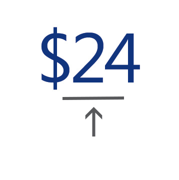 $24, a horizontal line and an arrow pointing up. $24, a horizontal line and an arrow pointing up.
