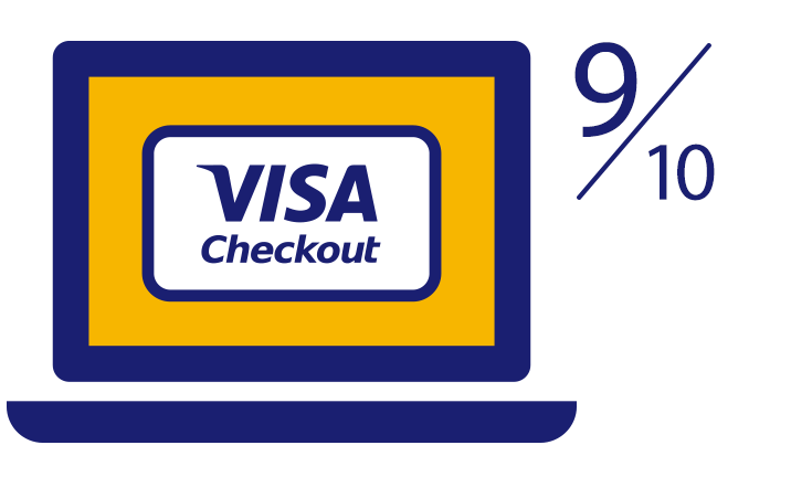 Laptop displaying Visa Checkout logo and indicating nine out of ten. Laptop displaying Visa Checkout logo and indicating nine out of ten.